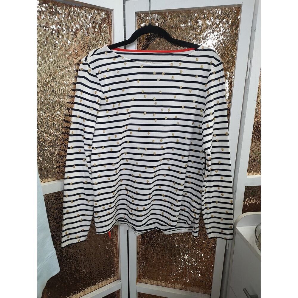 Boden Striped Long Sleeve Top Blue White Gold Accents Size 10